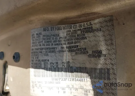 2002 Ford Focus Lx from USA, damaged, VIN 1FAFP33P12W344071